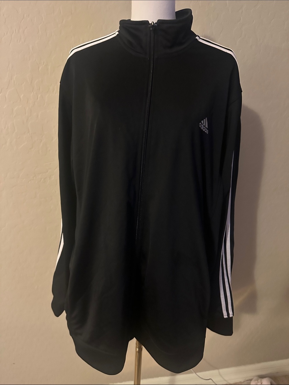adidas Black Zip-Up Track Jacket with White Stripes